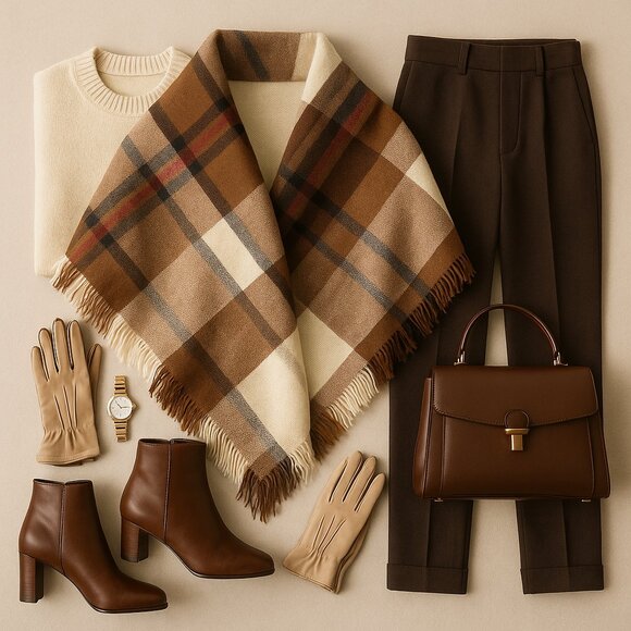 🧣 Liz Sinclair Oversized Plaid Scarf – Timeless Warm Neutrals - Picture 4 of 13